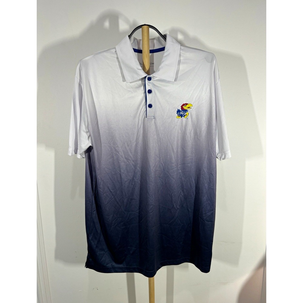 Colosseum Kansas Jayhawks Polo Mens Large White Navy Ombre KU NCAA Jayhawk